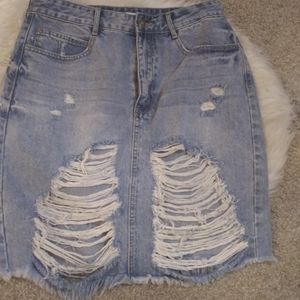 Distressed denim skirt